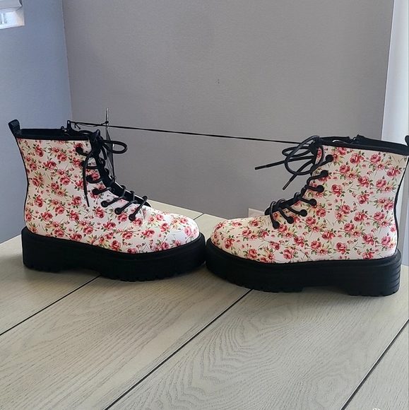 Pink Flower Forever21 Combat Boots - Picture 6 of 9